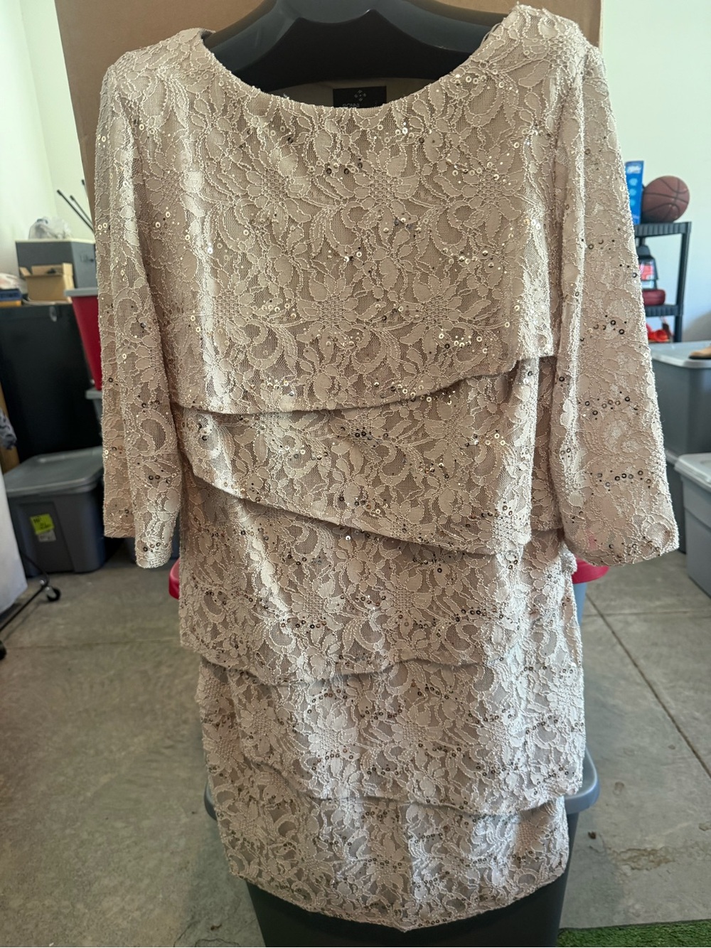Beige Lace Tiered Sheath Dress p58